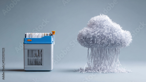 A paper shredder and a cloud icon, metaphor for forgotten digital data