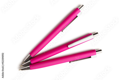 Pink pens on white background