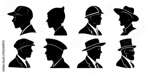 man hat isolated on white background silhouette editable vector set