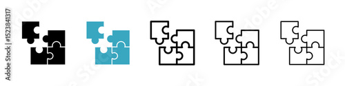 Puzzle piece icons in Multiple Styles Set. Vector Illustration
