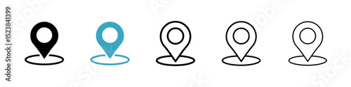 Pin icons in Multiple Styles Set. Vector Illustration
