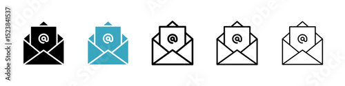 Open email icons in Multiple Styles Set. Vector Illustration