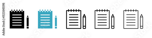 Notepad icons in Multiple Styles Set. Vector Illustration