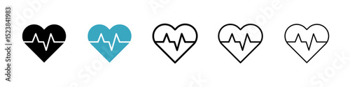 Heartbeat icons in Multiple Styles Set. Vector Illustration