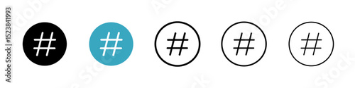 Hashtag icons in Multiple Styles Set. Vector Illustration