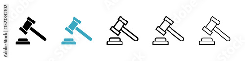 Gavel icons in Multiple Styles Set. Vector Illustration