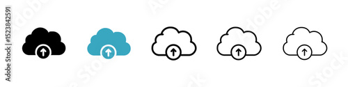 Cloud upload icons in Multiple Styles Set. Vector Illustration