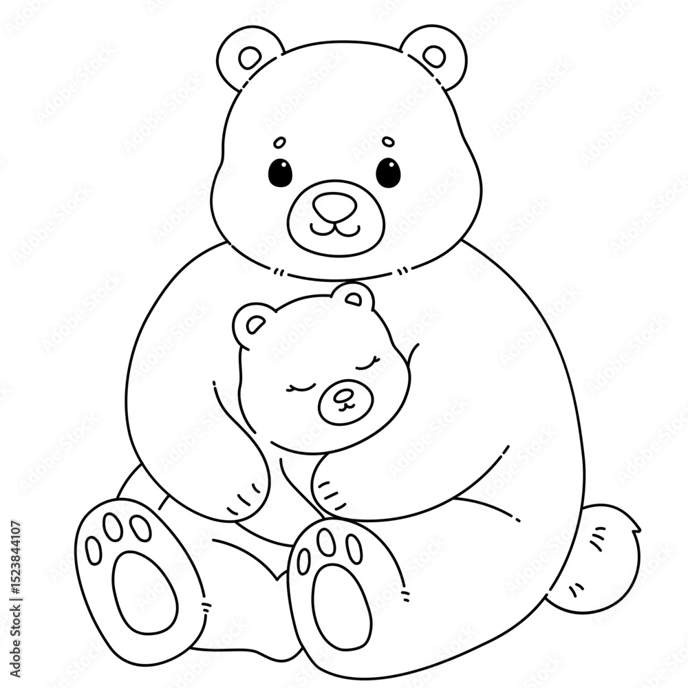 Obraz premium Cute hand drawn Bear and cub cuddling mother's day illustration