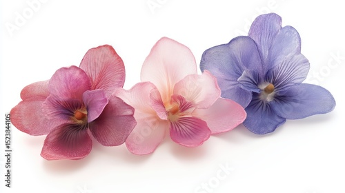 Colorful flowers with closeup, and white background.