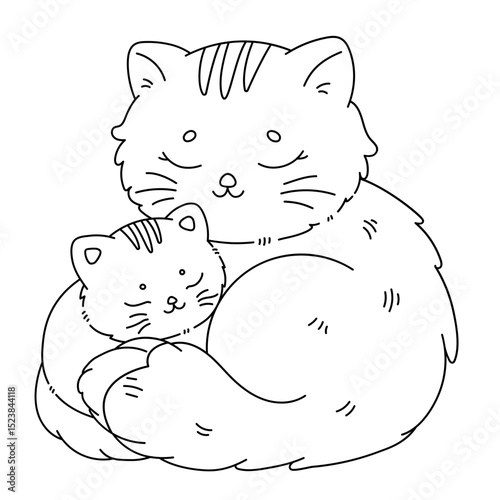 Cute hand drawn Orange cats cuddling mother's day illustration
