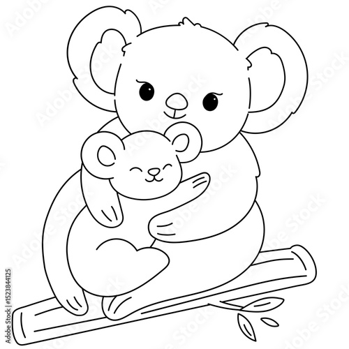 Cute hand drawn Koala and baby cuddling mother's day illustration