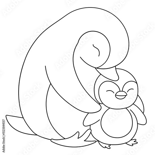 Cute hand drawn Penguins cuddling mother's day illustration