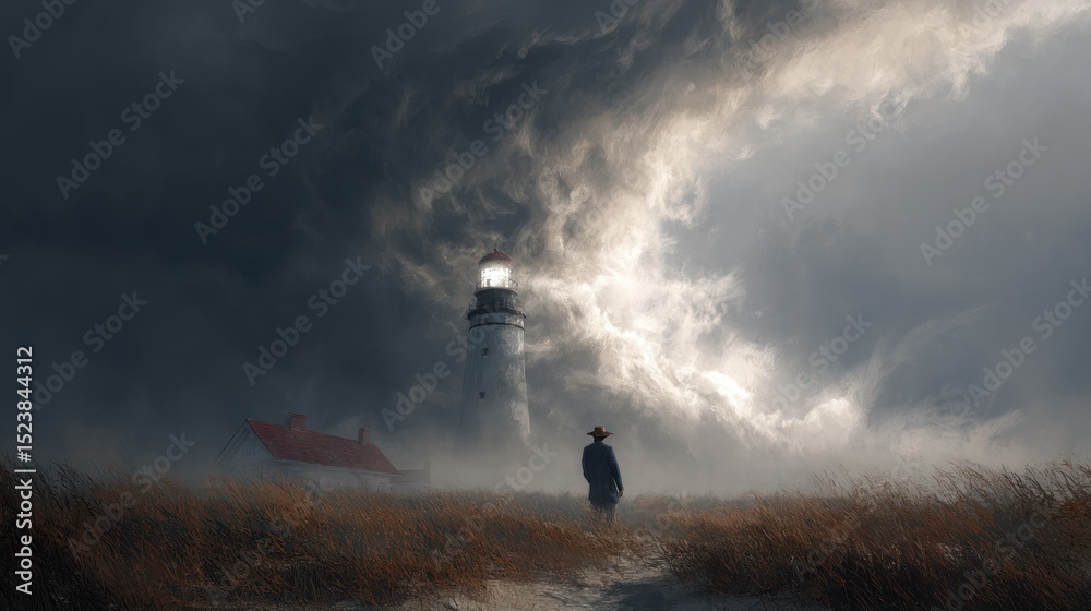 Fototapeta premium Lighthouse solitude under stormy skies