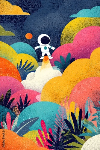 Astronaut Launch Colorful Landscape.