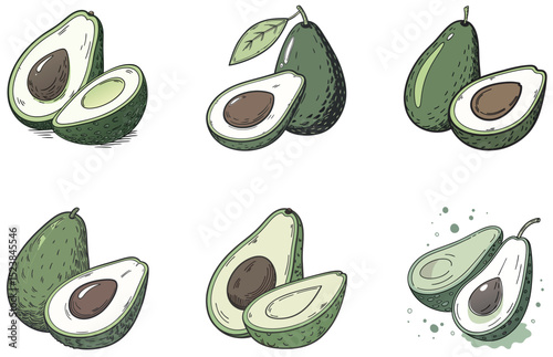 Avocados Vector Design Fresh Flat Avocado Illustrations for Healthy Food, Vegan, and Kitchen-Themed Projects