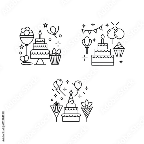 party icon set Celebration  illustrator of cake Party & Events 