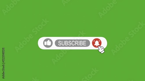 Pop up follow like bell and subscriber overlay on green screen cute hand press.