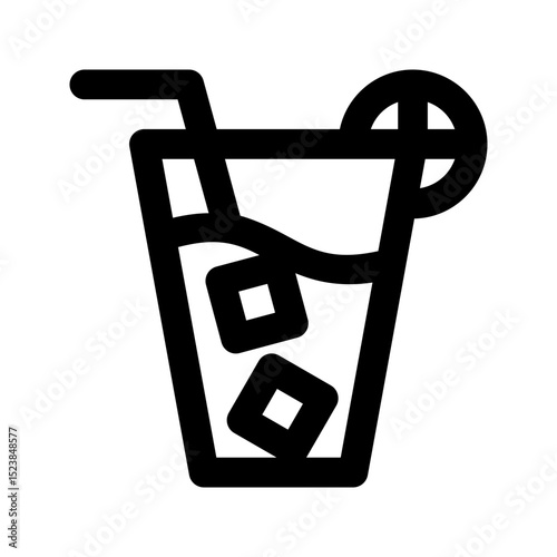 Summer holiday icon. Glass of drink icon, simple outline design, representing refreshments, beverages, or hydration, suitable for cafes, restaurants, or healthy living.