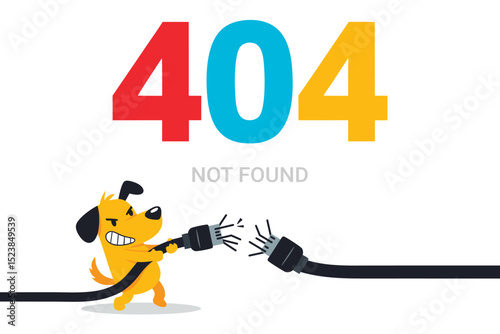 Playful Cartoon Dog Representing Internet Connection Error with 404 Not Found Message