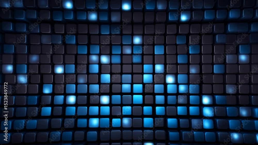 Digital blue grid background with glowing squares forms a modern tech backdrop suitable for data interfaces and futuristic visuals
