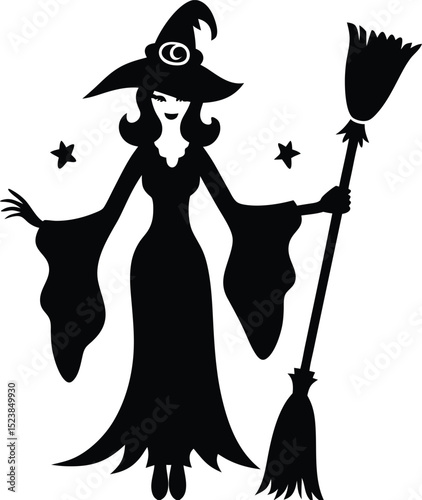 Silhouette of a Witch with a Broom for Halloween Celebration