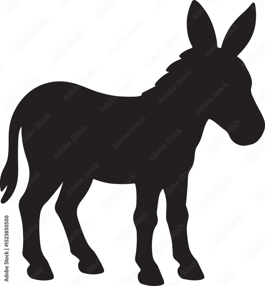 Fototapeta premium Donkey silhouette in paper cut inspired style, layered black shape on white with clean lines, flat and creative look for easy tracing and stock design