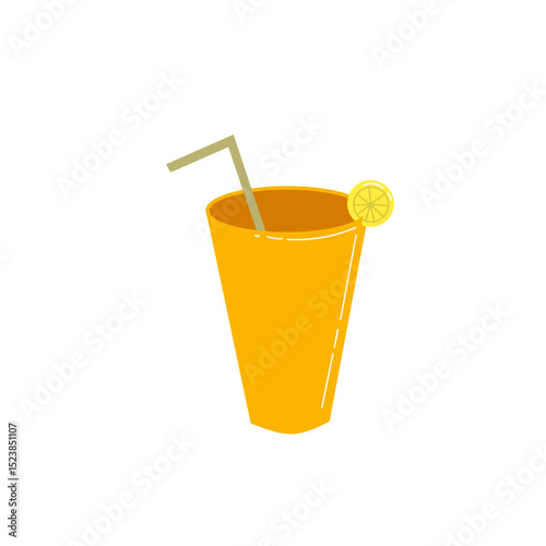 Illustration of a glass orange juice with straw, best for summer vibes theme design 