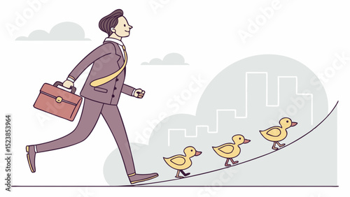 Vector businessman walks confidently like ducks uphill,