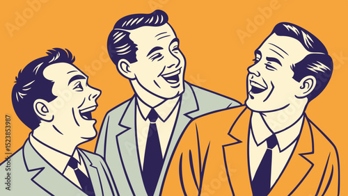 Vector Three men in suits smiling and laughing together, showcasing camaraderie and joy