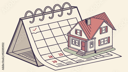 Vector miniature house sits on calendar, symbolizing suggesting upcoming events, planning and organization