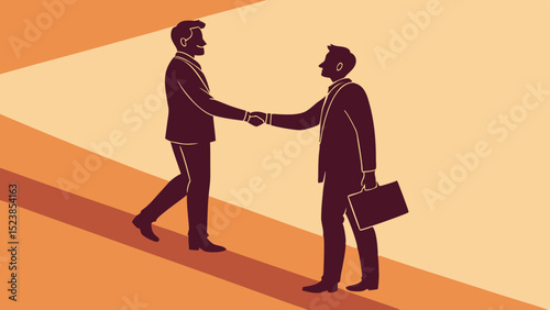 Vector Two men in suits shaking hands in professional setting, conveying trust and partnership