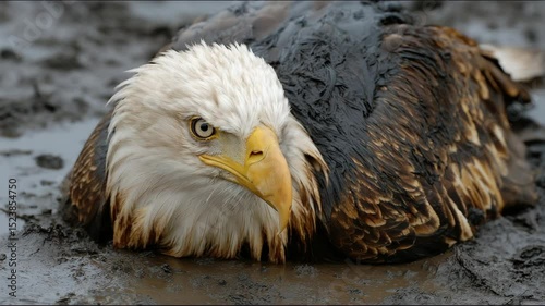 Eagle covered in mud