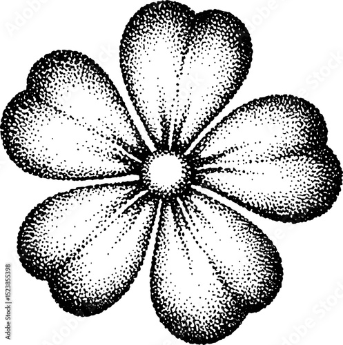 Stippled five petal flower black and white illustration