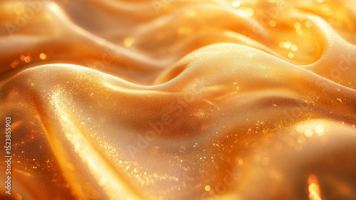Glowing Abstract Waves of Golden Light and Sparkling Particles