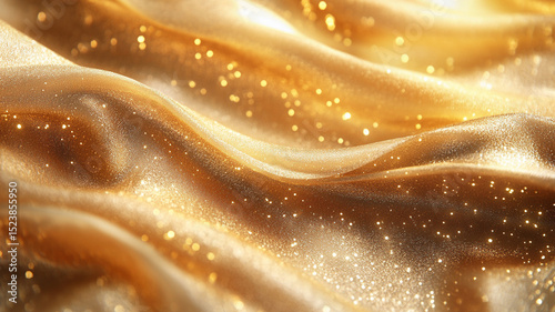 Glowing Abstract Waves of Golden Light and Sparkling Particles