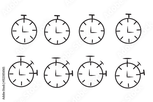 Set of timer, clock flat icon, and time management. Vector. Isolated on white background