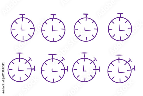 Set of timer, clock flat icon, and time management. Vector. Isolated on white background