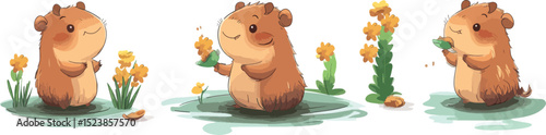 Guinea Pigs Dressed Up in Summer Scene