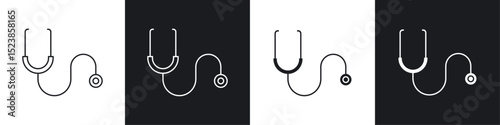 Stethoscope icons collection in black and white filled and line versions