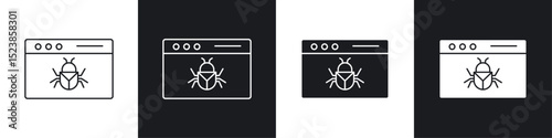 Bug icons collection in black and white filled and line versions