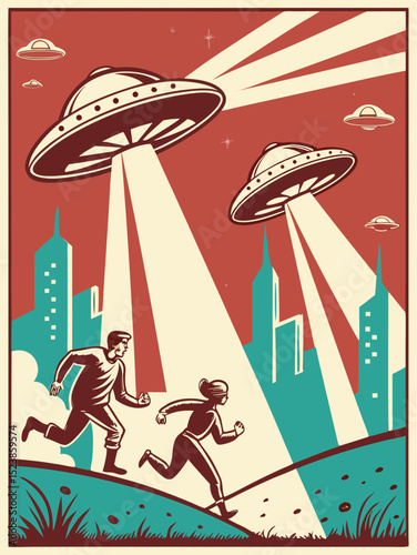 Retro 1950s UFO and Alien Invasion