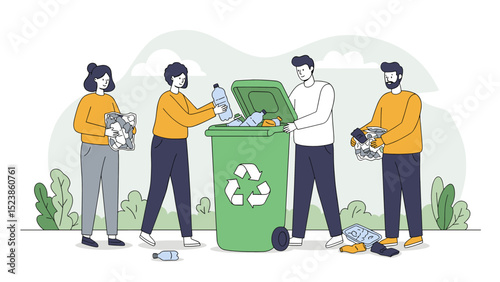 Group of People Recycling Plastic and Waste in a Park