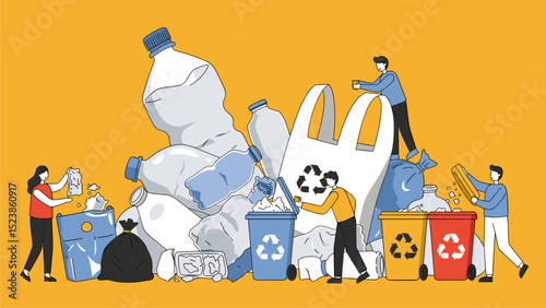 People Sorting and Recycling Plastic Waste and Other Recyclables