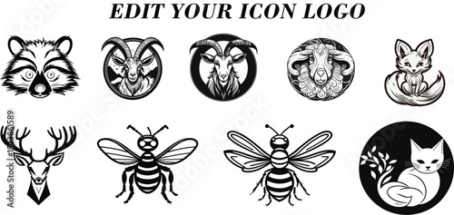 Adobe Illustrator Artwork, Collection Of Striking Black And White Animal Icon Logos Offering Diverse Design Possibilities