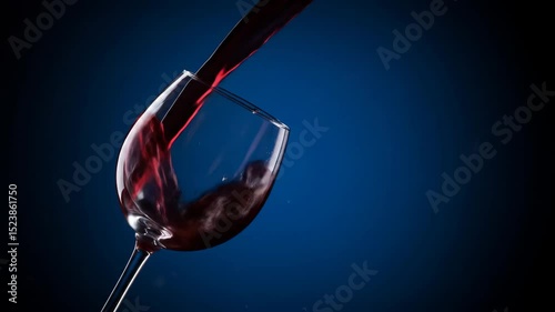 Pouring rich red wine from bottle into crystal glass on dark background. Dynamic flow and splashes. Wine tasting concept, wine enthusiasts and culinary experiences