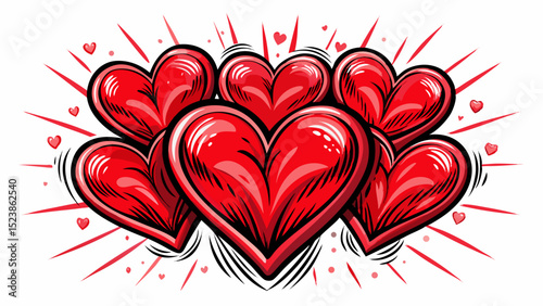 Bold red hearts drawn with swift strokes express intense passion and romantic energy. Each shape radiates , connection, and emotional strength—a symbol of deep,  love.