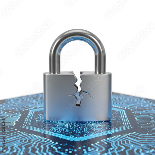 Wallpaper Mural Broken Padlock on Digital Circuit Representing Security Breach Torontodigital.ca