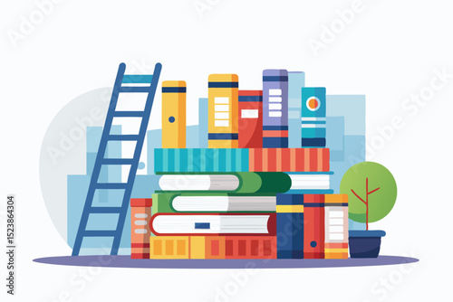 bookshelf with encyclopedias and ladder icon