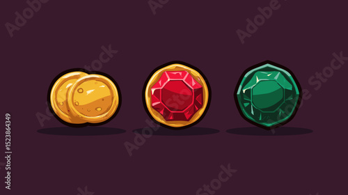 Colorful gemstones and coins displayed on a dark background suitable for a game or artistic project