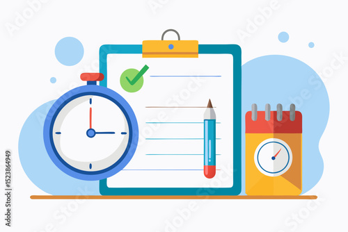school clock notepad pen